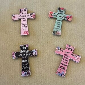 Inspirational Floral Cross magnetic bookmark set of 4, 2” long.